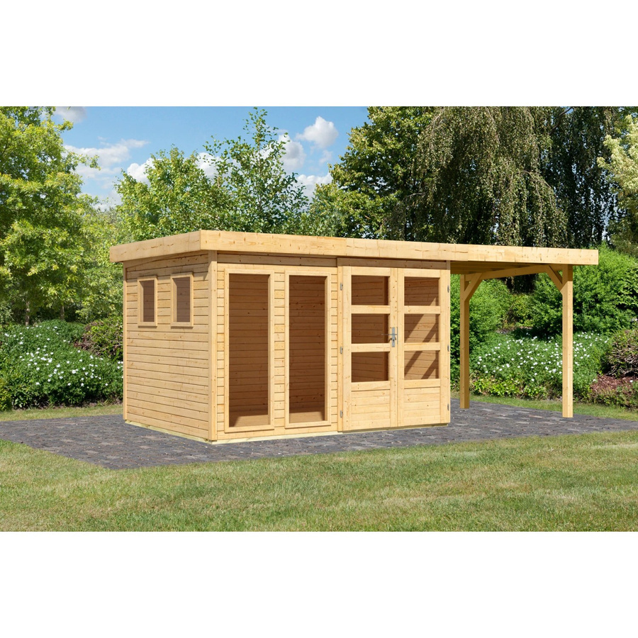 Karibu Gartenhaus Maradi mit Anbaudach aus Massivholz Fichte in Braun, B/T/H: 211 x 298 x 242 cm - Bild 2