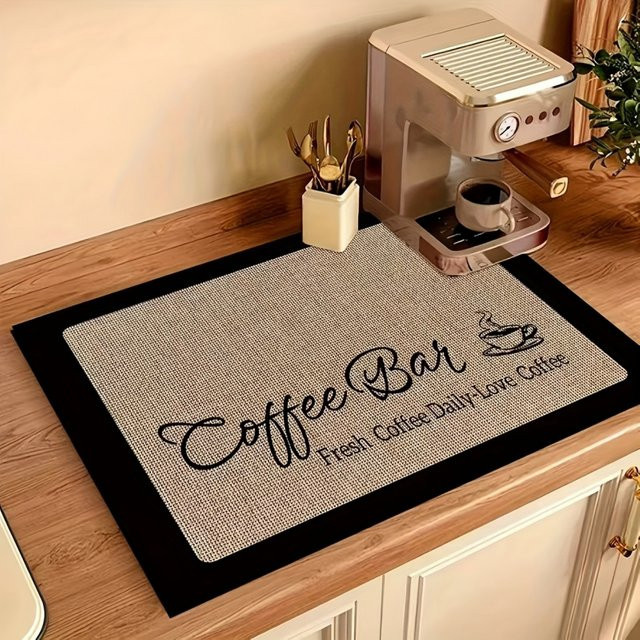 VIKAMA Küchenabtropfmatte mit schwarzem Rahmen, saugfähige und rutschfeste Geschirrmatte in Beige, B/T: 40 x 30 cm - Bild 1
