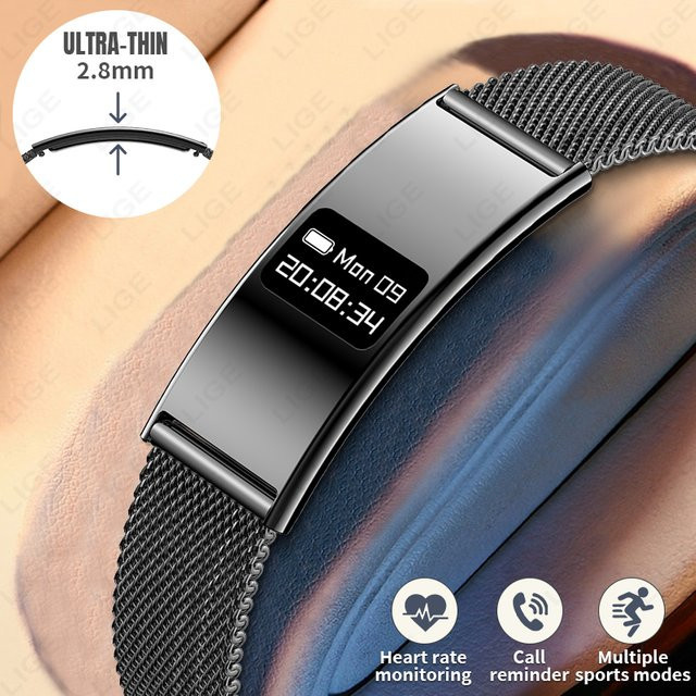 LIGE Smart-Armband in Schwarz mit Herzfrequenz- und Gesundheitsüberwachung, ultra-dünnes und wasserdichtes Sport-Smartwatch-Armband - Bild 1