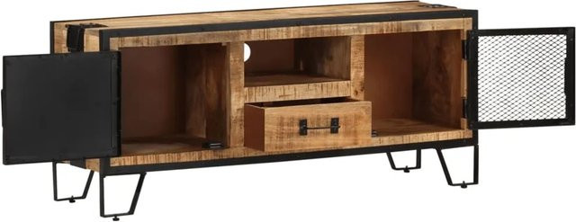 vidaXL TV-Schrank aus Mangoholz und Eisen im industriellen Stil, Braun, B/T/H: 110 x 31 x 46 cm - Bild 1