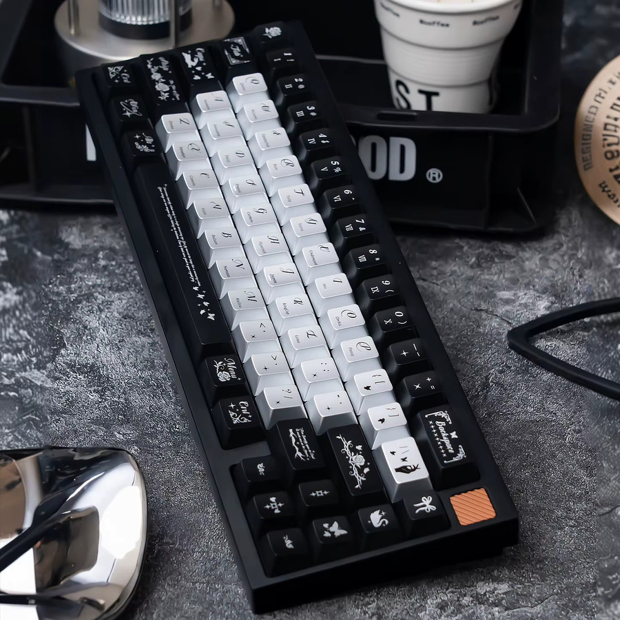 Venit Keys Night Butterfly Tastenkappen im Cherry-Profil für mechanische MX-Tastaturen, Schwarz und Silber, glänzend UV-PC-Material - Bild 6