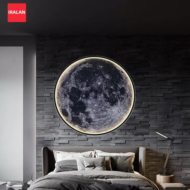 IRALAN LED Mond Wandlampe mit Fernbedienung, dimmbar, weiß/schwarz, modernes Nachtlicht für Schlafzimmer und Wohnzimmer - Bild 1