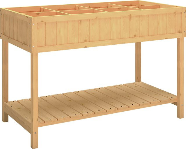 Outsunny Pflanztisch Hochbeet aus Massivholz Tanne in Naturholz mit 8 Fächern und Ablage, B/T/H: 110 x 46 x 76 cm - Bild 1