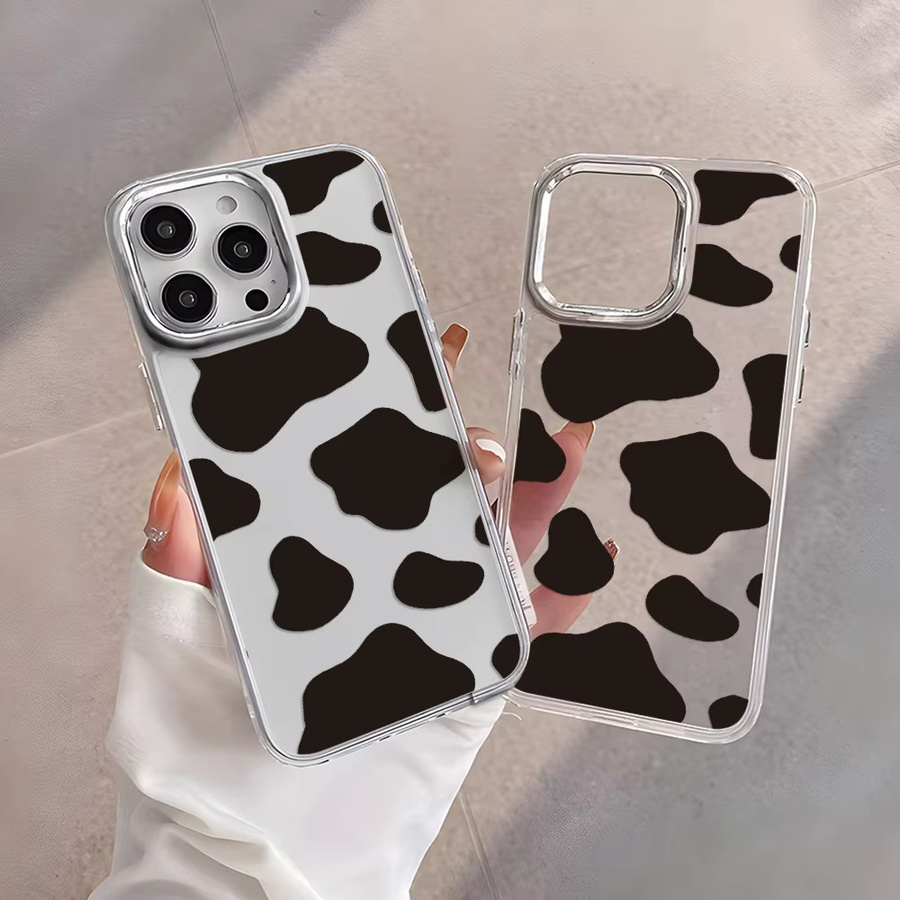 Silikon Handyhülle mit Retro Kuh Muster und silbernem Objektivrahmen für iPhone 11 bis iPhone 17 Pro Max in Multicolour - Bild 3