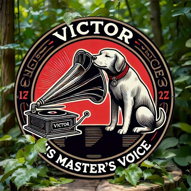 Potdemiel Vintage-Schild Victor's Master's Voice mit Hunde-Dekoration aus Metall, quadratisch, Mehrfarbig, B/H: 20 x 20 cm - Bild 1