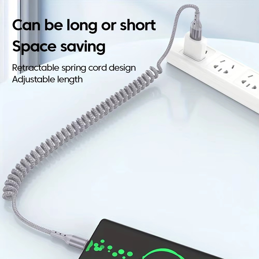 OIITH USB Typ C Spiralkabel 2,4A Schnellladekabel und Datenkabel für iPhone 14 13 12 Pro Max und iPad - Bild 1