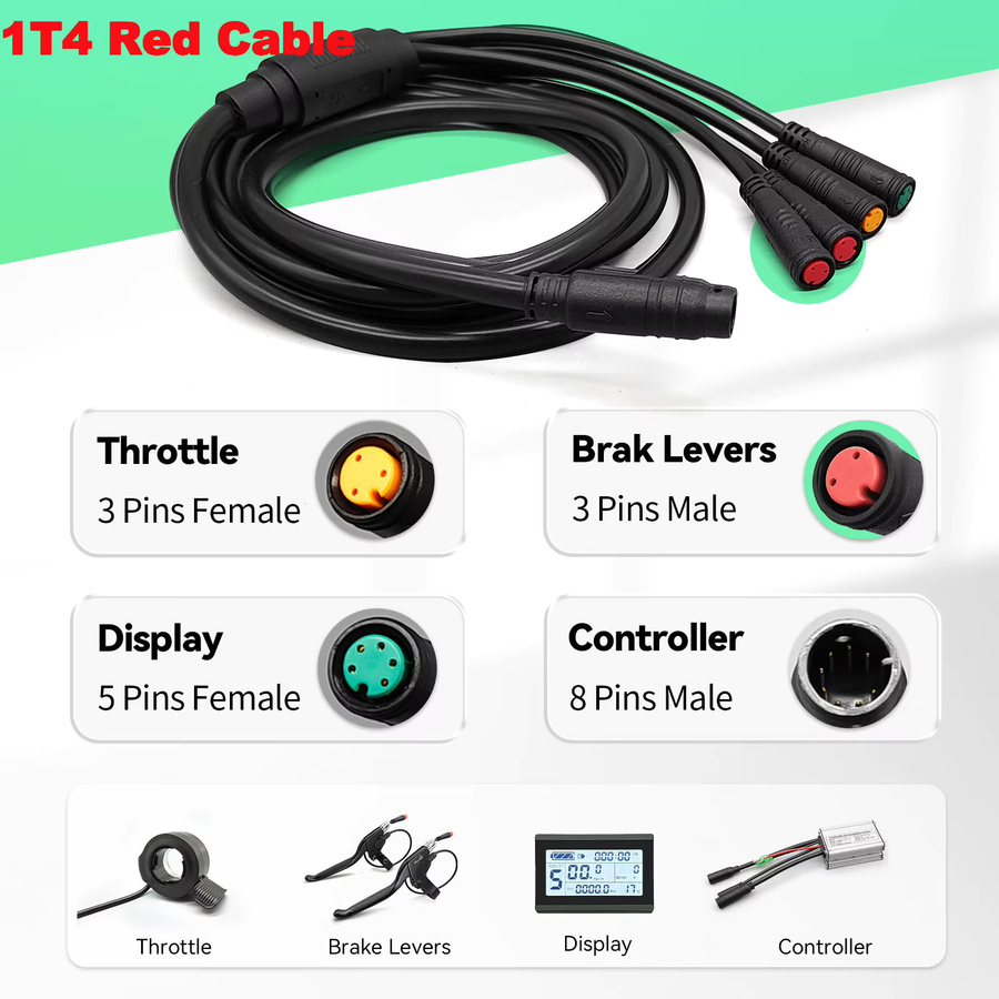 Wasserdichtes Kabel für Elektrofahrräder zur Umwandlung von Controller, Licht, E-Brake, Drossel und Display in Schwarz - Bild 3