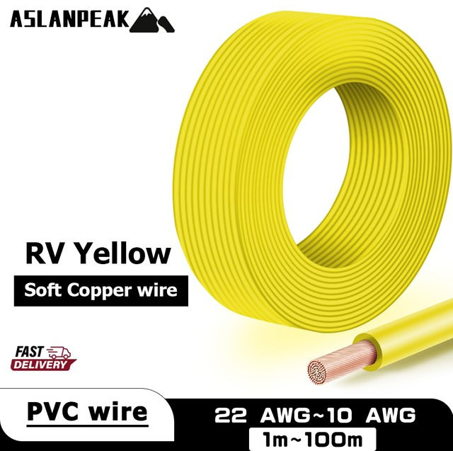 ASLANPEAK PVC Kupferdraht Elektrokabel Gelb, 22-10AWG, 1-100m Länge, Stromkabel für 110V-240V - Bild 1