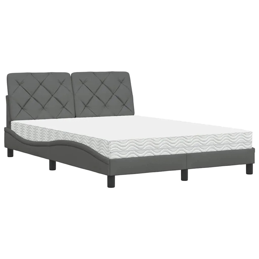 vidaXL Bett mit Matratze in Dunkelgrau und Weiß, modernes Polsterbett aus Stoff und verschiedenen Materialien, B/T/H: 218 x 140 x 145 cm - Bild 2
