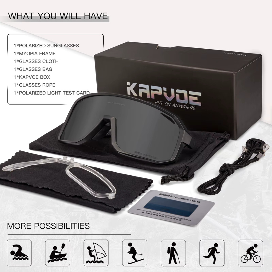 KAPVOE Sportsonnenbrille, Vollrand, TR90, schwarz, Unisex - Bild 4