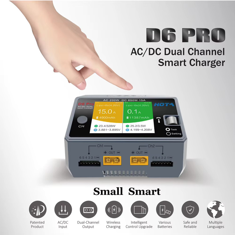 HOTA D6 Pro Smart Batterie Ladegerät und Entlader in Schwarz mit 200W AC und 2x325W DC für LiPo RC Drohnen Ersatzteile - Bild 2