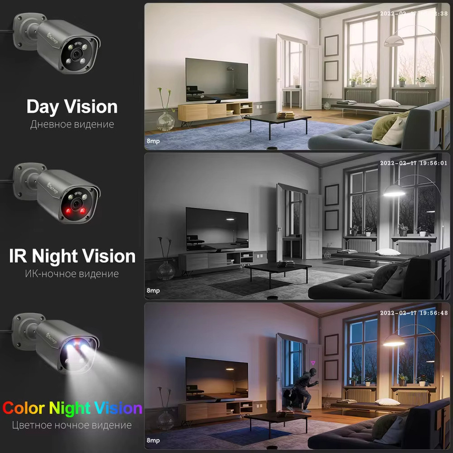 Techage 8CH POE Sicherheitsüberwachungssystem mit 5MP und 8MP 4K HD IP Kit, Gesichtserkennung, Zwei-Wege-Audio und H.265 Outdoor-Videoüberwachung - Bild 4