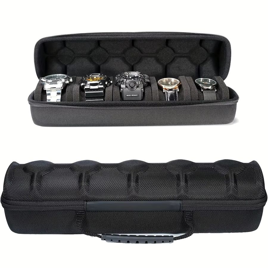 JBAILI Uhrenbox-Organizer für Männer und Frauen, tragbare Uhren-Reisetasche für Armbanduhren und Smartwatches in Schwarz - Bild 2
