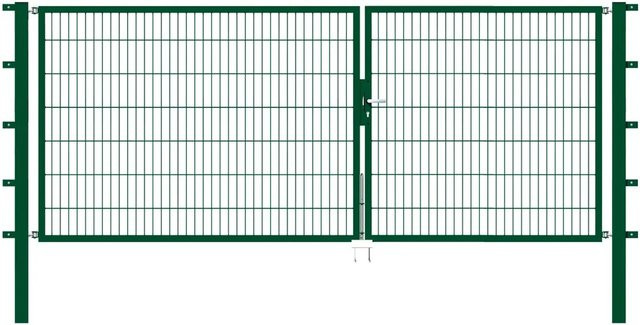 Metallzaun Doppeltor aus Doppelstabmatten in Grün zum Einbetonieren, Breite: 350 cm, Höhe: 140 cm - Bild 1