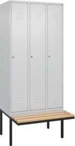 C+P Spind Classic PLUS Garderobenschrank mit Sitzbank, 3 Abteile, B/T/H: 212,0 x 90,0 x 81,5 cm, grau/schwarz, Zylinderschloss, 4 Garderobenhaken, mittige Trennwand, auskragende Sitzbank - Bild 1