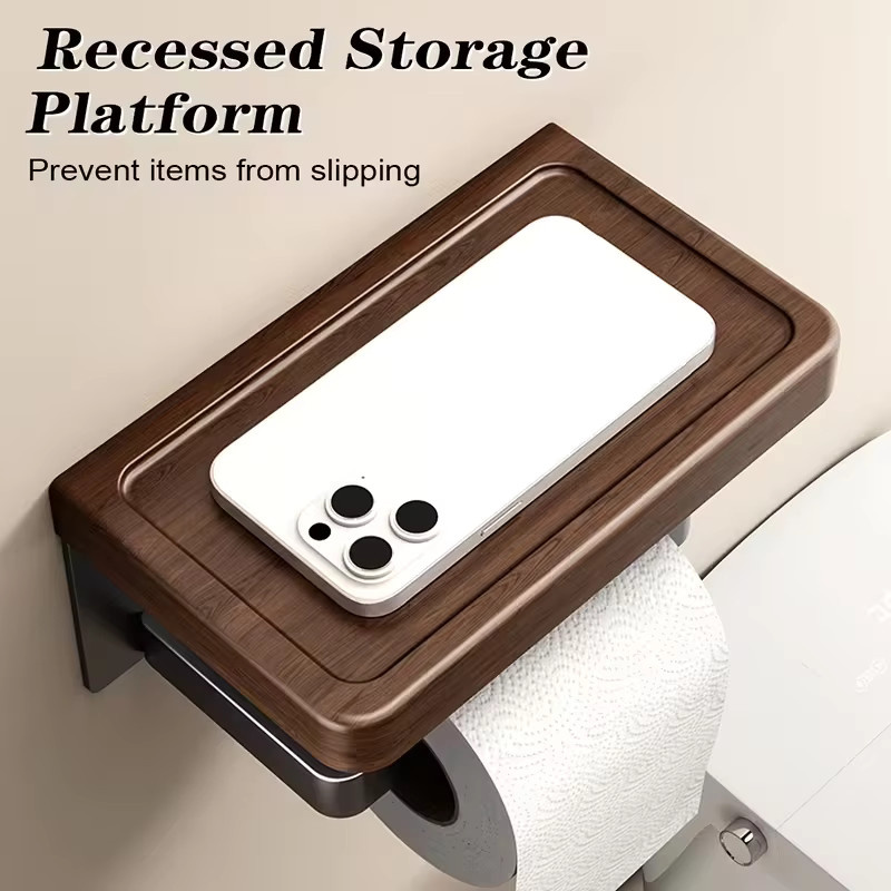 HUILV Toilettenpapierhalter für die Wandmontage ohne Bohren mit Ablage und Handyhalterung in Braun - Bild 3