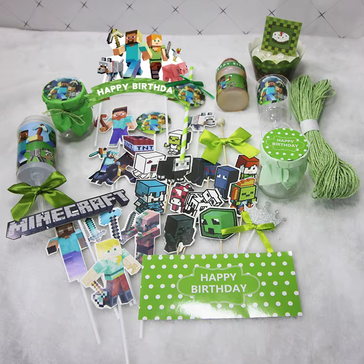 GAGAGIRL Minecraft Geburtstagsparty Geschirr Set aus Papier in Mehrfarbig mit geometrischem Design - Bild 2