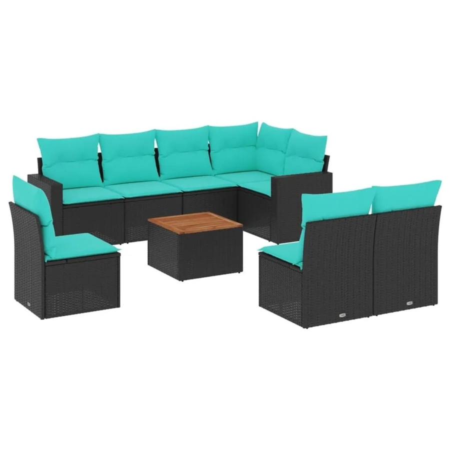 vidaXL 9-tlg. Garten-Sofagarnitur in L-Form mit Kissen, Schwarz, Poly-Rattan und pulverbeschichtetem Stahl - Bild 2