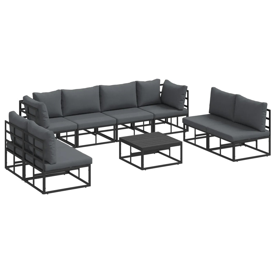 vidaXL Garten-Sofa-Set 9-teilig aus Aluminium in Schwarz mit Kissen - Bild 2