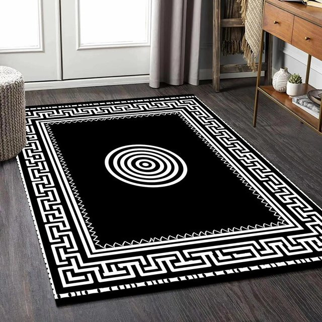 Karpetti Luxusteppich Modern Geometrisch in Schwarz Weiß, Rutschfest und Weich, B/T: 60 x 90 cm - Bild 1