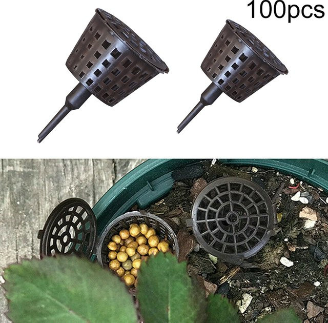 100 Stück Vibratite Pflanzendüngerkörbe mit Deckel für Orchideen und Bonsai zur automatischen Düngung - Bild 1