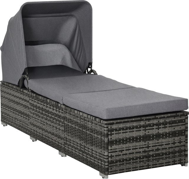 Outsunny Sonnenliege aus Polyrattan mit Sonnendach und Kissen in Grau, B/T/H: 195 x 65 x 40 cm - Bild 1