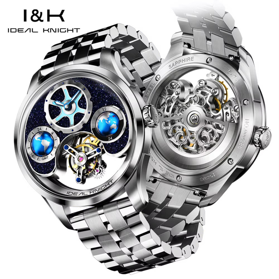 IDEAL KNIGHT Tourbillon-Uhr, Automatik, Edelstahl, Blau, Herren - Bild 4