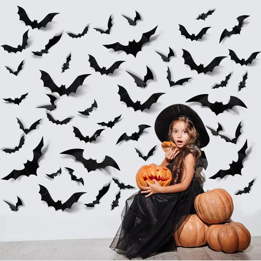 Tongyue Halloween Wandaufkleber mit schwarzen Fledermäusen als gruselige Partydekoration - Bild 2
