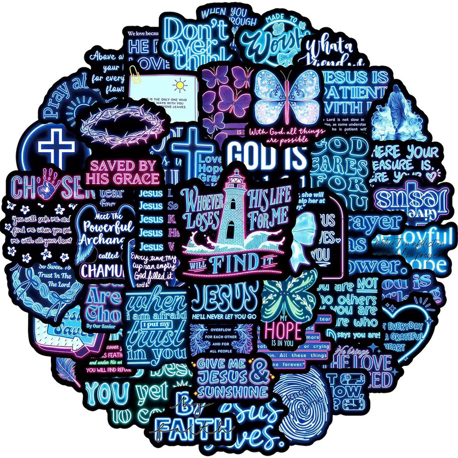 Rspctou Cartoon Neon Inspirierende Bibel-Phrasen Aufkleber, Graffiti-Sticker, multicolour - Bild 3