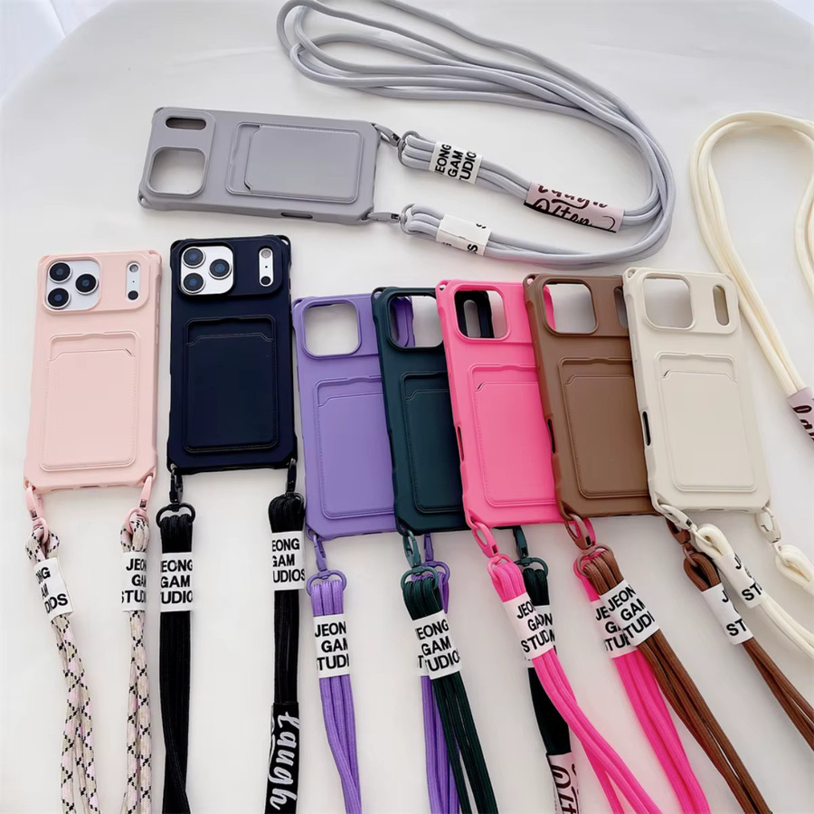szHAIyu Silikon Handyhülle mit Riemen und Kartenhalter für iPhone, Farbe: Pink - Bild 4