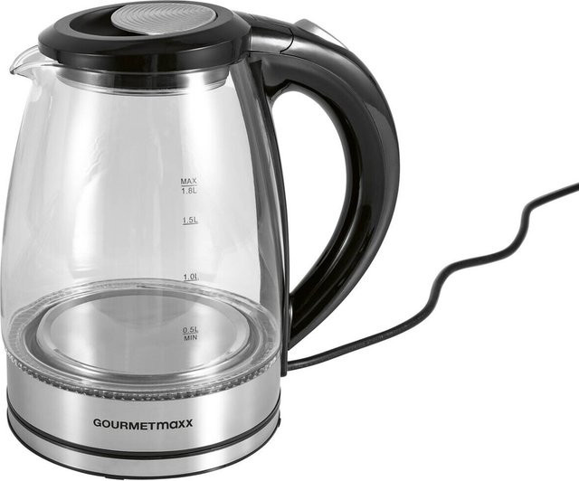 GOURMETmaxx Glas-Wasserkocher aus Edelstahl in Schwarz und Transparent mit 1,8 l Volumen und Auto-Shutoff-Funktion - Bild 1