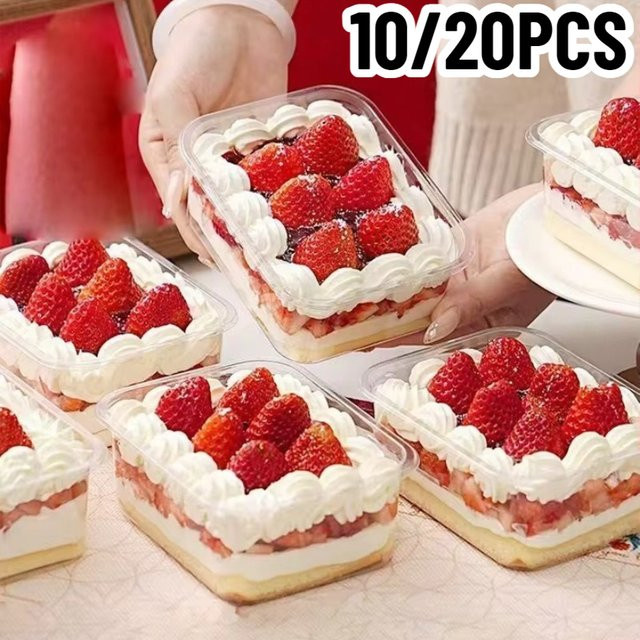 Transparente rechteckige Kunststoff-Kuchenbox mit Deckel für Tiramisu und Desserts, 10 oder 20 Stück, B/T/H: 13,5 x 10,0 x 7,0 cm - Bild 1