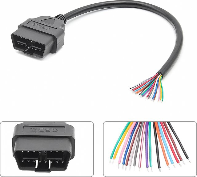 JFIND OBD2 Verlängerungskabel 16Pin Stecker auf Buchse DIY Adapter für Auto Diagnose Scanner in Schwarz, Länge: 30 cm - Bild 1