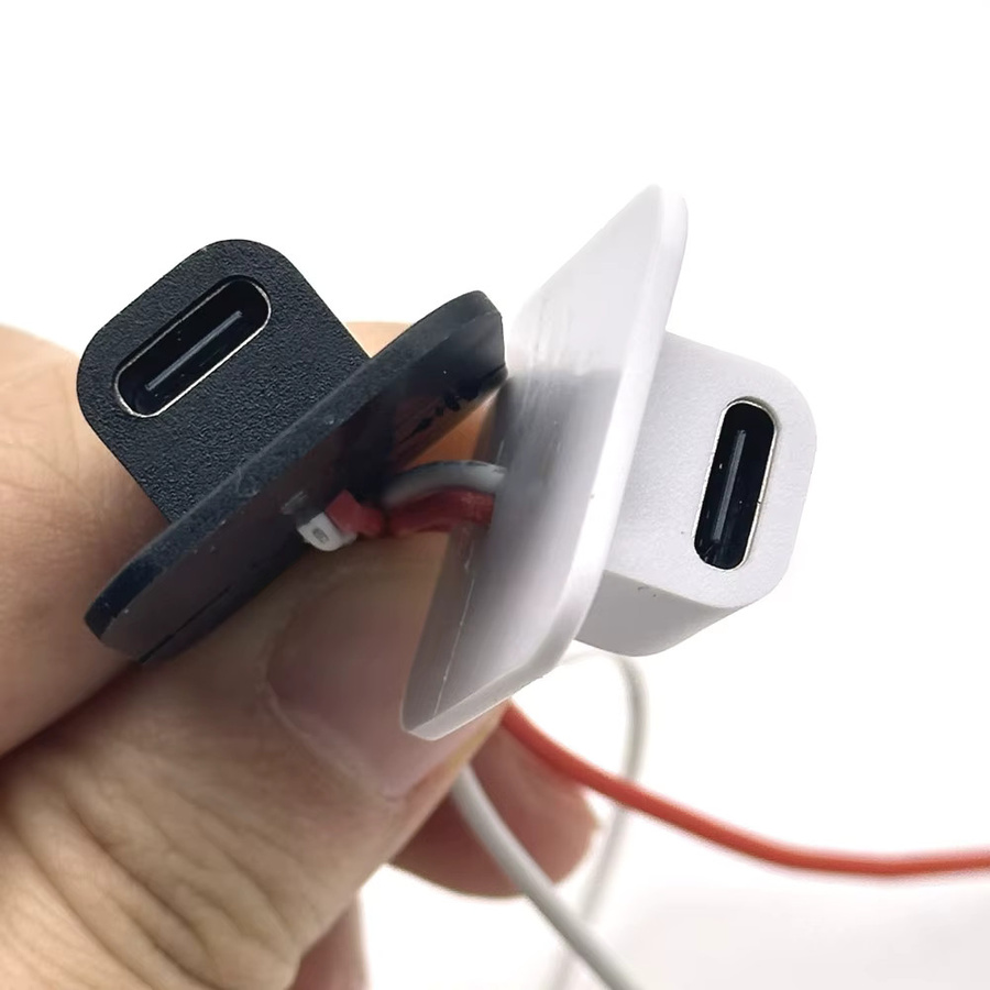 Wasserdichte USB Type-C Buchse von LAJQTAO mit 2-poliger Hochstrom-Ladefunktion und 24AWG Snap-Lock-Platte in Schwarz - Bild 3
