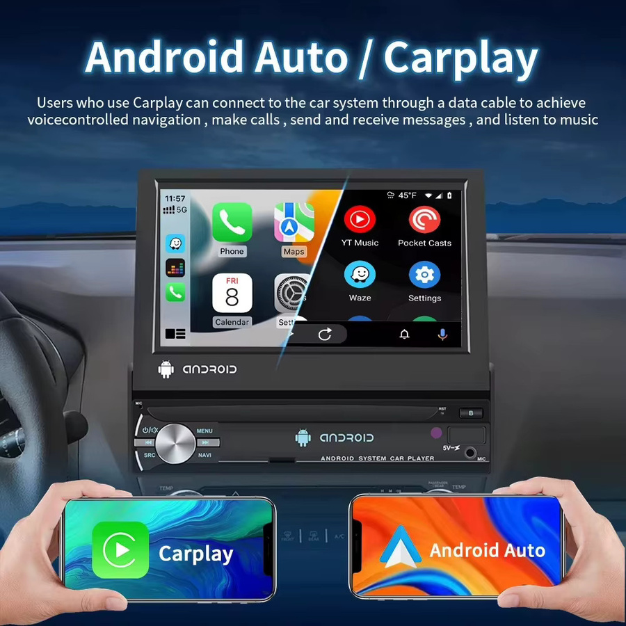 Podofo Android Auto Multimedia-Videoplayer mit drehbarem Bildschirm, 8GB RAM + 128GB Speicher, GPS, Bluetooth, WIFI und FM-Empfänger, Schwarz - Bild 2