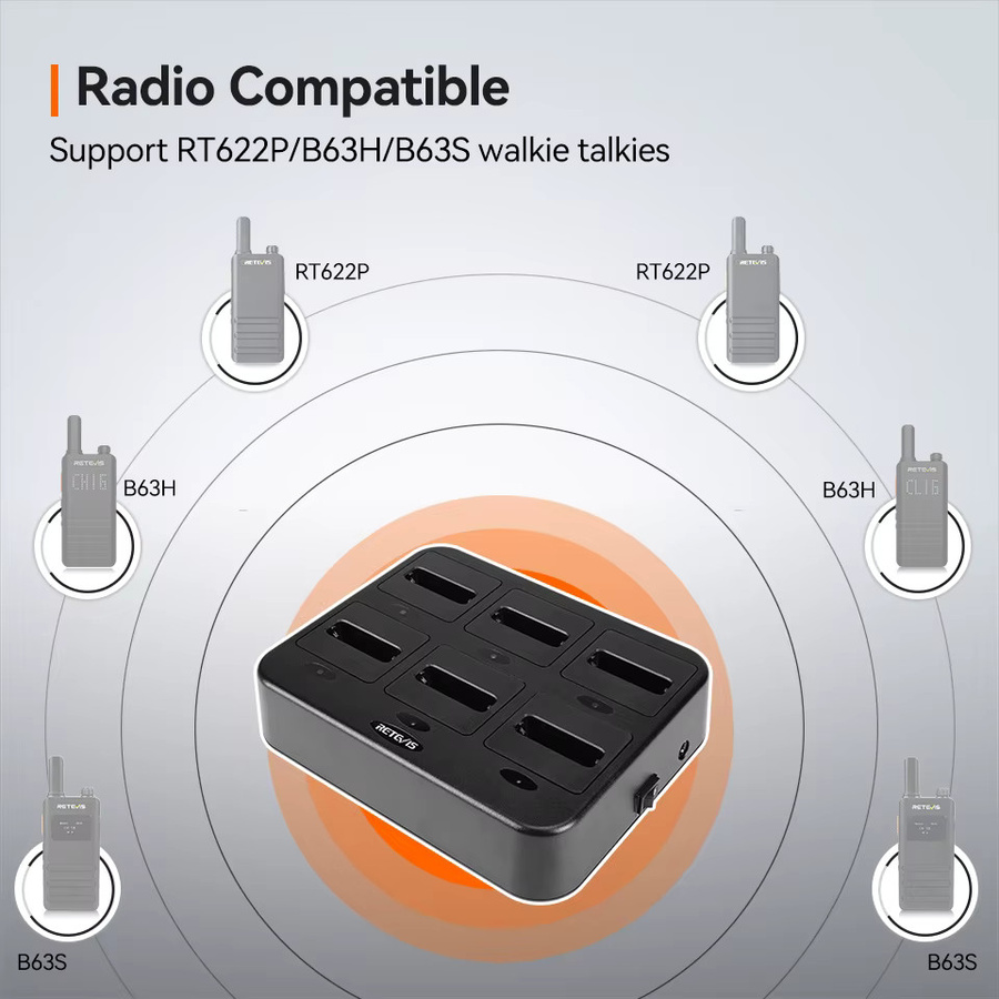 Retevis RTC3H Sechs-Wege-Ladegerät in Schwarz für Walkie Talkie RT622P und RT22P - Bild 3