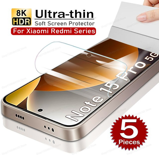 5 Stück transparente Hydrogel Displayschutzfolien für Xiaomi Redmi Note 15 14 Pro 5G, 13 12 11 Pro Plus 5G 4G 11S 12S 14S - Bild 1