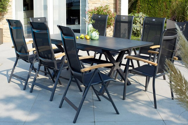 Hartman Xanadu Alice Garten-Essgruppe aus Aluminium und Teak mit Glaskeramik-Tisch und 8 Klappstühlen, xerix/natur, ausziehbar, B/T/H: 220 x 100 x 75 cm - Bild 1