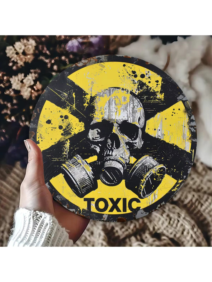 CIFBUY Vintage-Gefahrenschild Toxic als runde Wanddekoration aus Metall in Gelb, Durchmesser: 20,32 cm - Bild 5