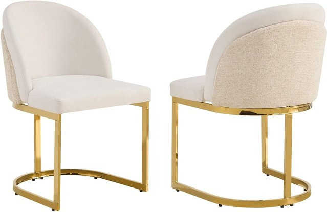 Merax Esszimmerstuhl 2er Set aus Chenille in Beige mit goldenem Metallrahmen - Bild 1