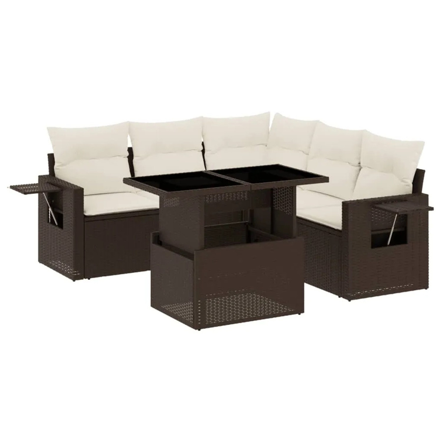 vidaXL 6-tlg Garten-Sofagarnitur in L-Form aus braunem Poly-Rattan mit UV-beständigen Kissen und Metallrahmen - Bild 2