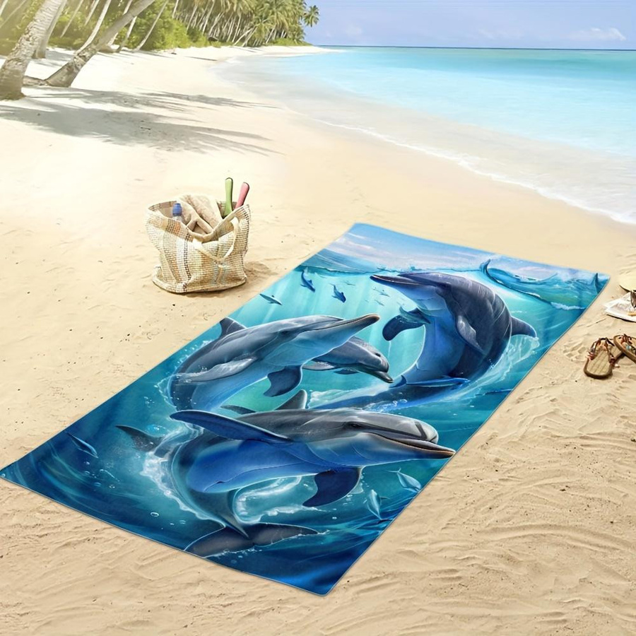 Ka Chen Muxi Delfin Strandtuch aus Mikrofaser in Weiß und Blau, B: 40 cm, H: 60 cm - Bild 2