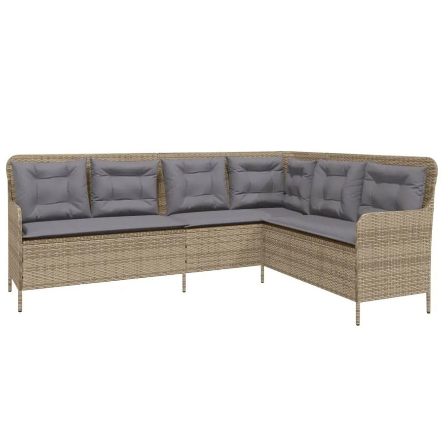 vidaXL Gartensofa in L-Form aus Poly Rattan mit Kissen in Beige, modern und UV-beständig - Bild 2