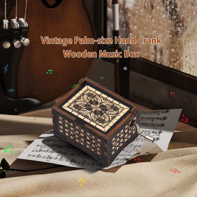Vintage Holz Musikdose Tooarts mit floralem Design in Braun und Schwarz - Bild 3