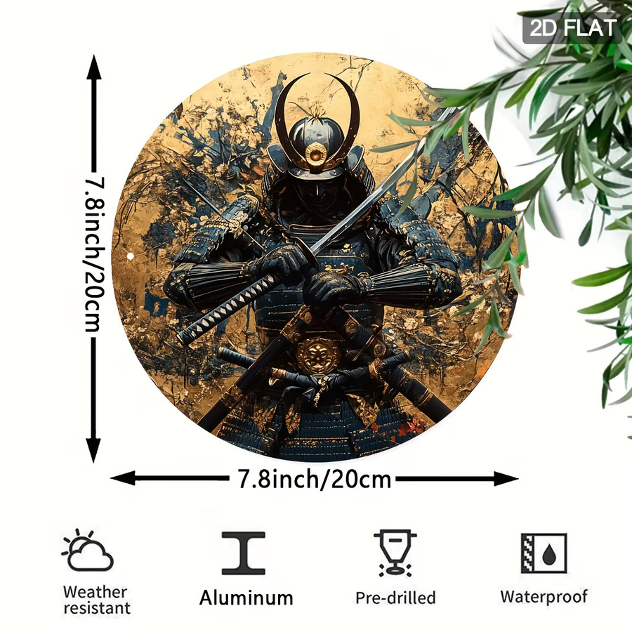 HELLOYOUNG Japanische Samurai Wandkunst aus Metall in Gold, runde dekorative Metallkunst mit traditionellem Schwertdesign, Durchmesser: 19,8 cm - Bild 3