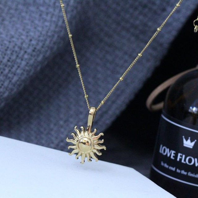 Wucifang Jewelry Halskette Sonnenblume, Titanstahl, 18 Karat Gold überzogen, black, Damen - Bild 1
