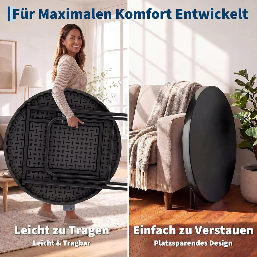HiMISS Klappbarer Hochtisch rund aus Metall für Garten und Outdoor, Höhe: 110 cm, Durchmesser: 80 cm - Bild 4