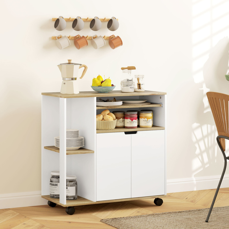 HOMCOM Küchenwagen Servierwagen mit Schrank und Arbeitsplatte in Weiß, B/T/H: 80 x 40 x 82 cm - Bild 2