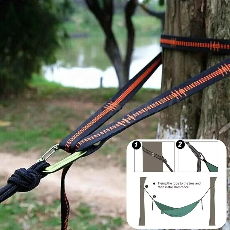 QHSPE Hängemattengurte aus verstärktem Polyester mit 5 Ringen in Schwarz und Orange - Bild 5