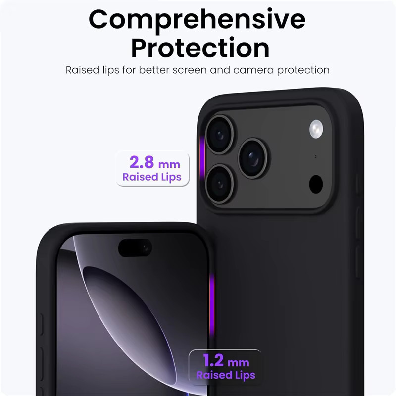 OLPAY Flüssigsilikon-Magnethülle mit MagSafe Kompatibilität für iPhone 17 16 15 14 13 12 Pro Max Plus in Lavender und Black - Bild 4